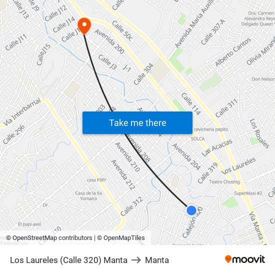 Los Laureles (Calle 320) Manta to Manta map