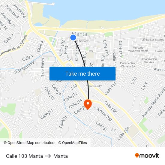 Calle 103 Manta to Manta map