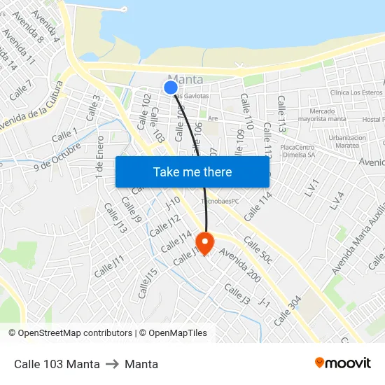 Calle 103 Manta to Manta map