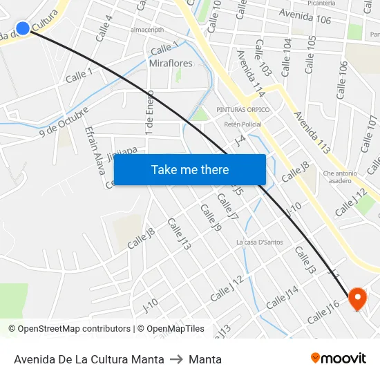 Avenida De La Cultura Manta to Manta map
