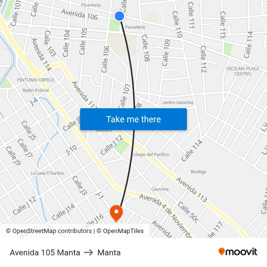Avenida 105 Manta to Manta map