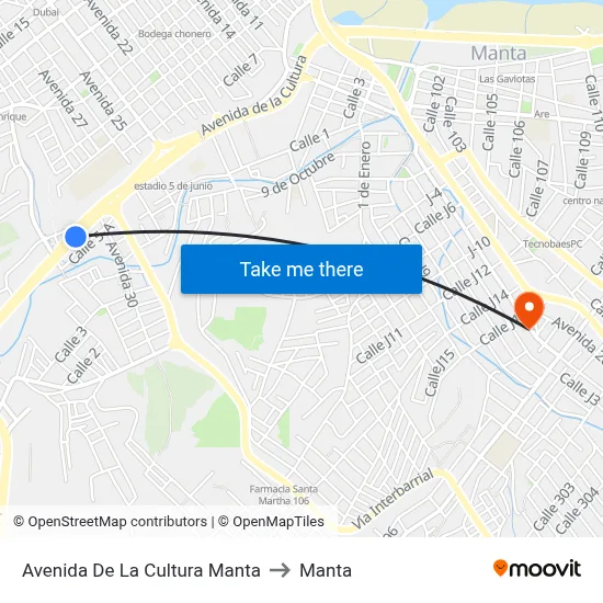 Avenida De La Cultura Manta to Manta map