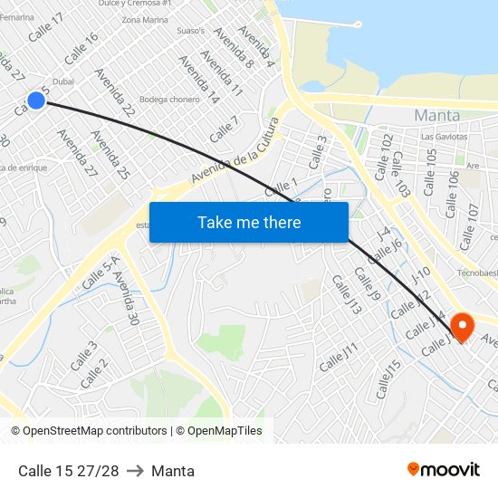 Calle 15 27/28 to Manta map