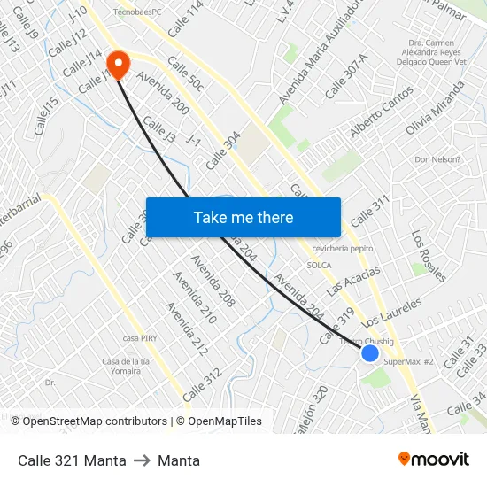 Calle 321 Manta to Manta map