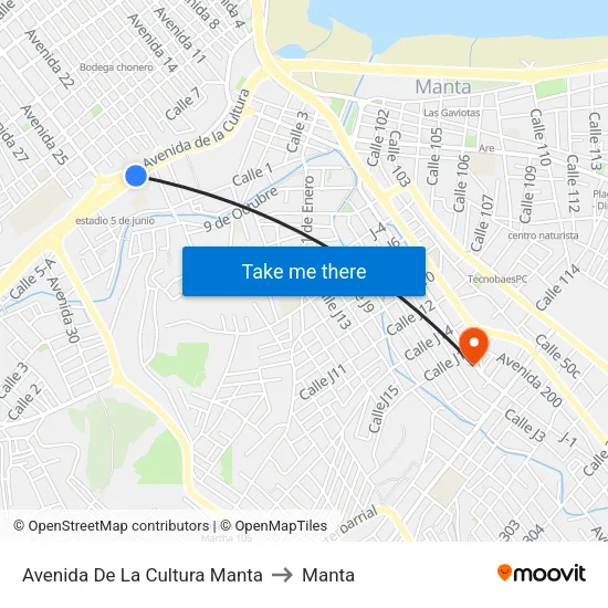 Avenida De La Cultura Manta to Manta map