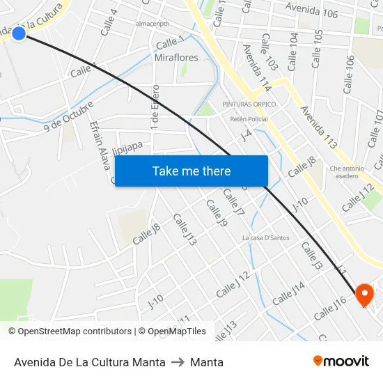 Avenida De La Cultura Manta to Manta map