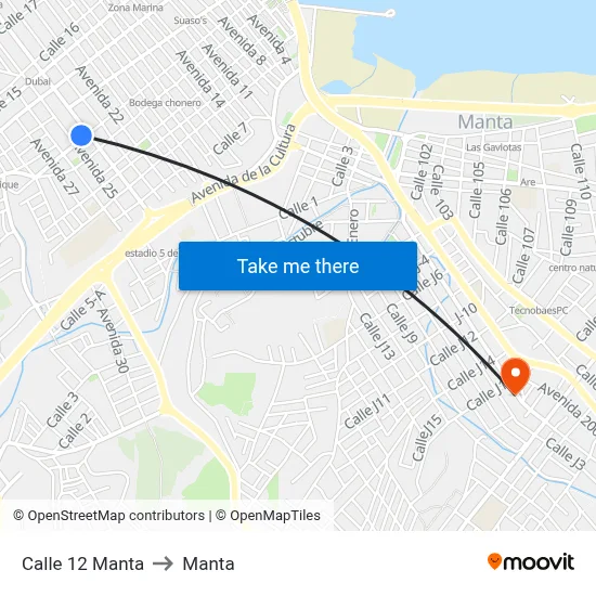 Calle 12 Manta to Manta map