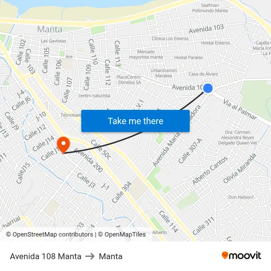 Avenida 108 Manta to Manta map