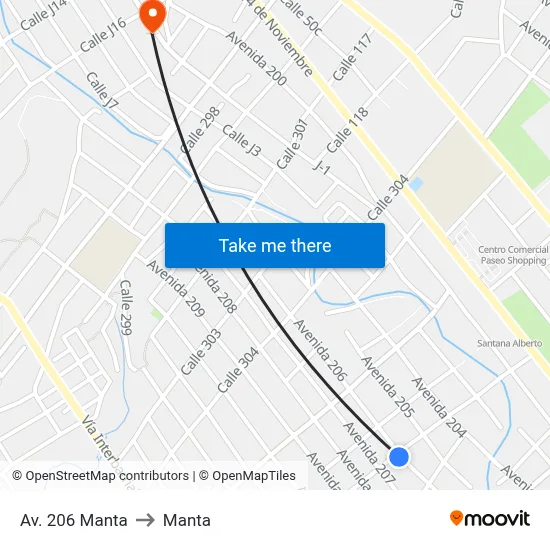 Av. 206 Manta to Manta map