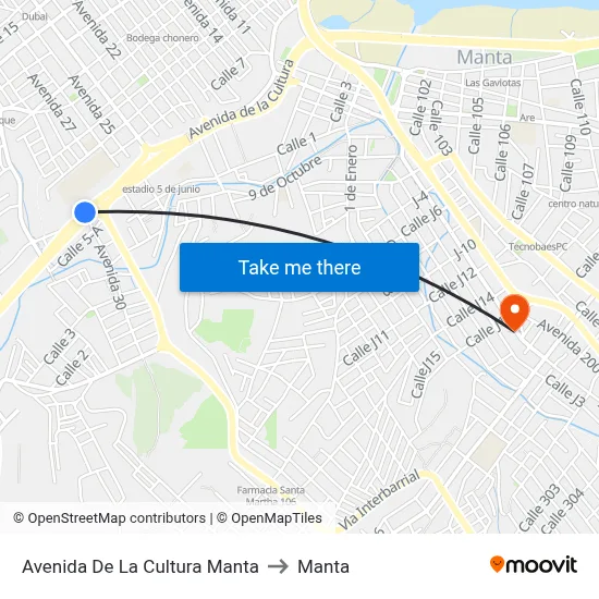 Avenida De La Cultura Manta to Manta map