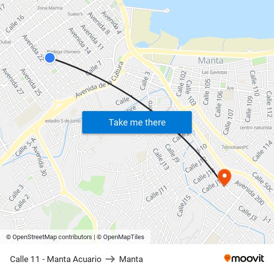 Calle 11 - Manta Acuario to Manta map