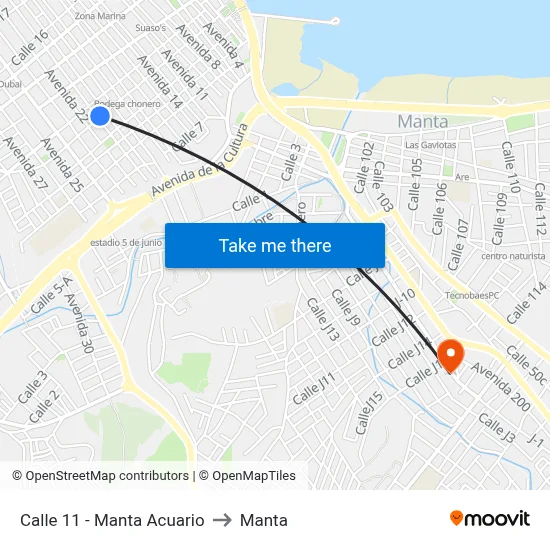 Calle 11 - Manta Acuario to Manta map
