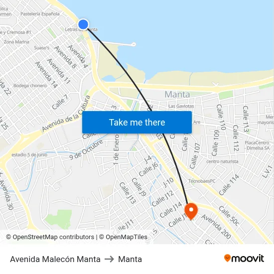 Avenida Malecón Manta to Manta map