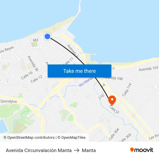 Avenida Circunvalación Manta to Manta map