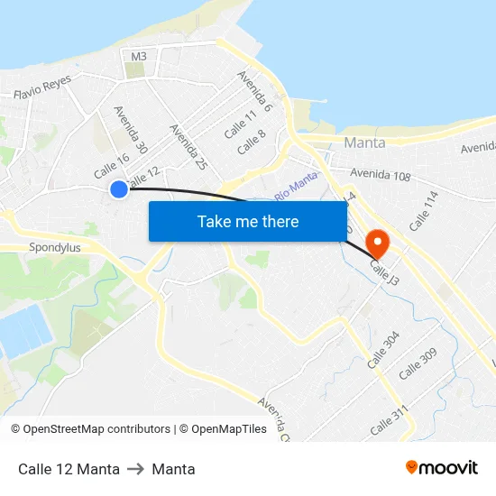 Calle 12 Manta to Manta map