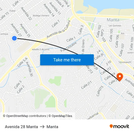 Avenida 28 Manta to Manta map