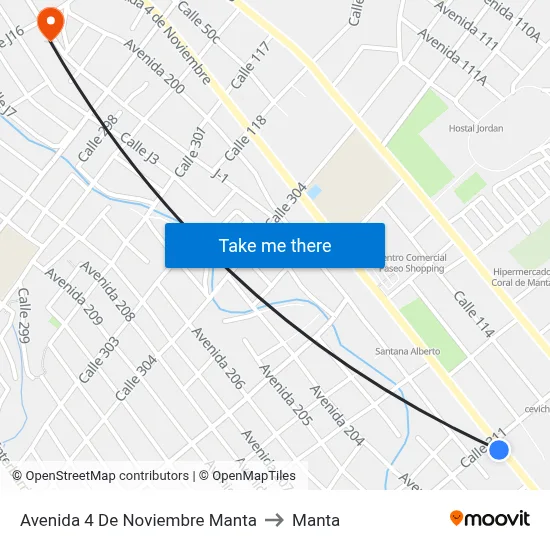 Avenida 4 De Noviembre Manta to Manta map