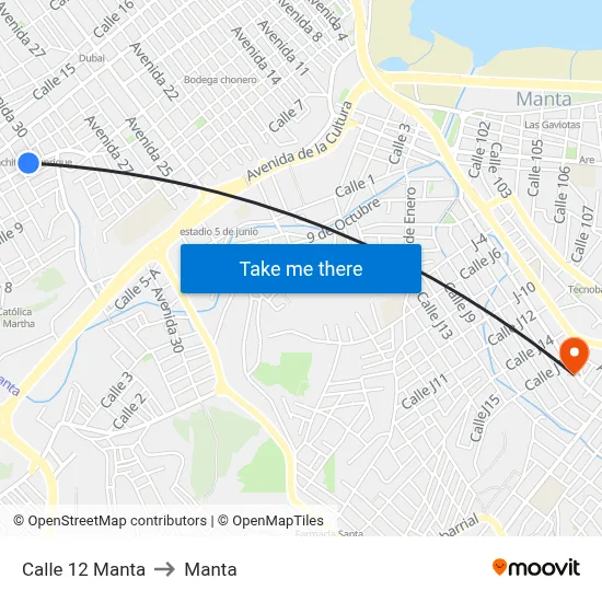 Calle 12 Manta to Manta map