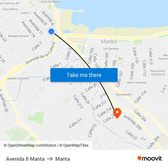 Avenida 8 Manta to Manta map