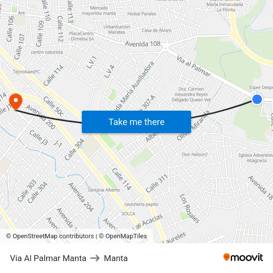 Via Al Palmar Manta to Manta map