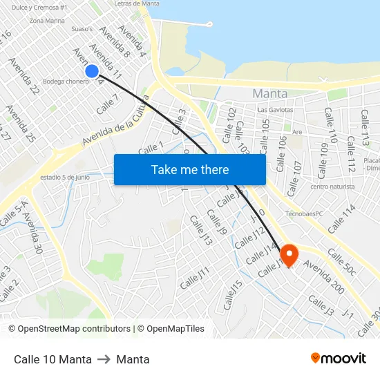 Calle 10 Manta to Manta map