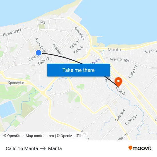 Calle 16 Manta to Manta map