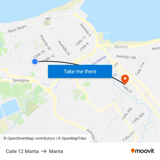Calle 12 Manta to Manta map