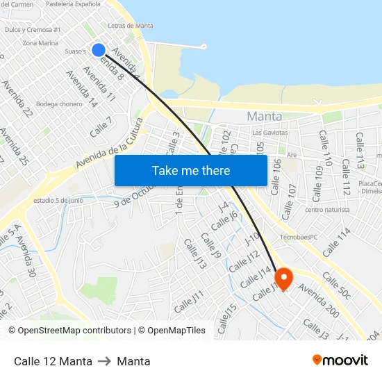 Calle 12 Manta to Manta map
