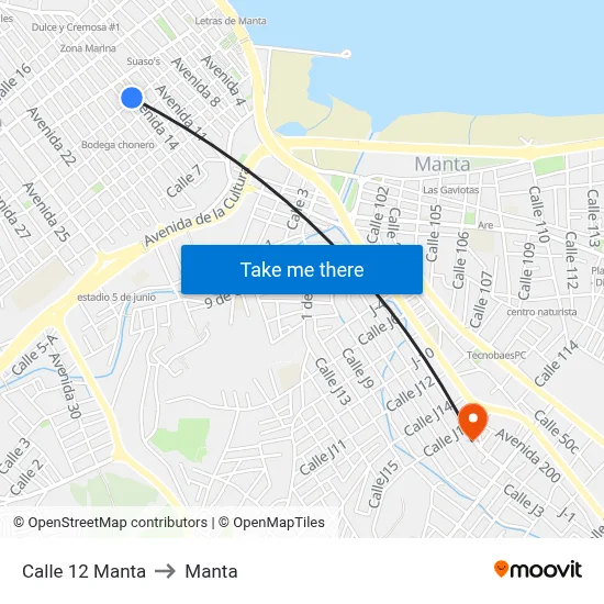 Calle 12 Manta to Manta map