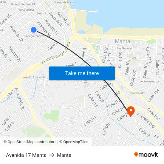 Avenida 17 Manta to Manta map