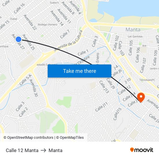 Calle 12 Manta to Manta map