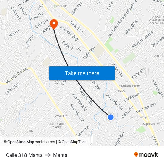 Calle 318 Manta to Manta map