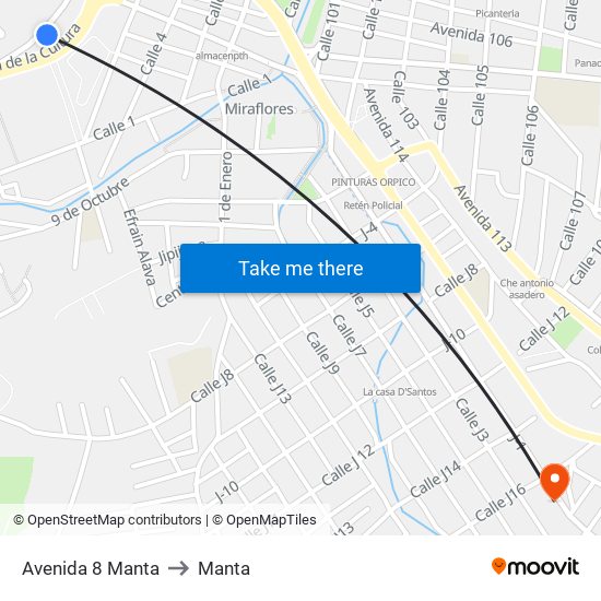 Avenida 8 Manta to Manta map