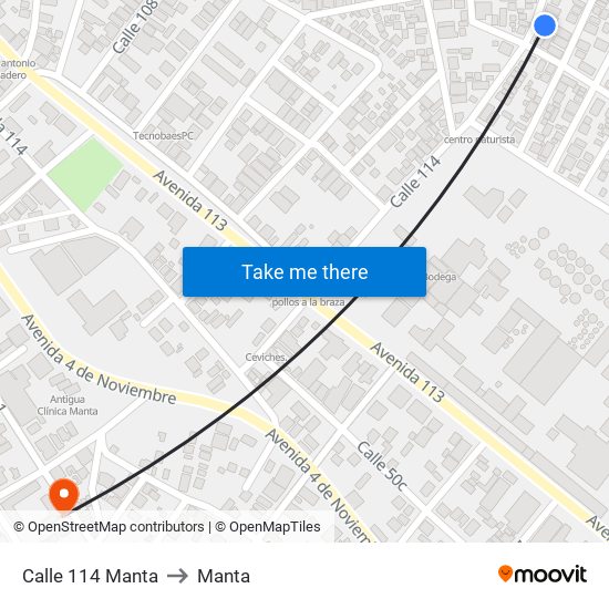 Calle 114 Manta to Manta map