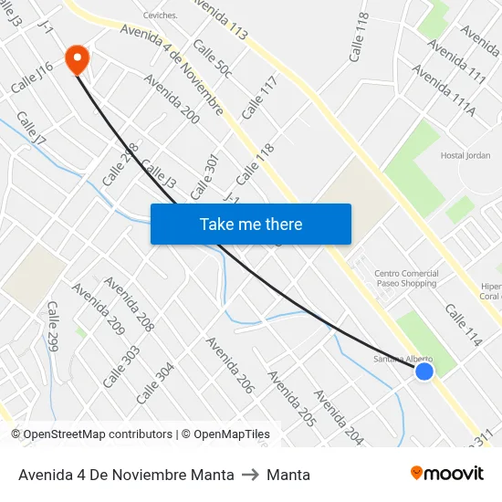 Avenida 4 De Noviembre Manta to Manta map