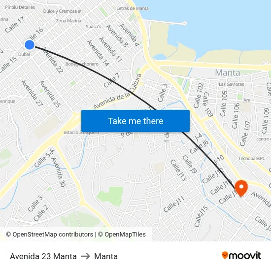Avenida 23 Manta to Manta map