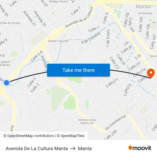 Avenida De La Cultura Manta to Manta map