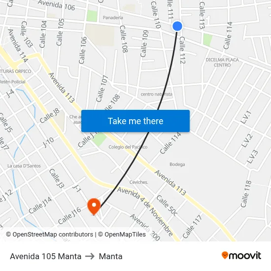 Avenida 105 Manta to Manta map