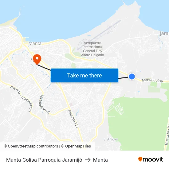 Manta-Colisa Parroquia Jaramijó to Manta map