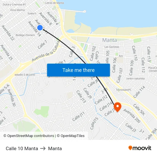 Calle 10 Manta to Manta map