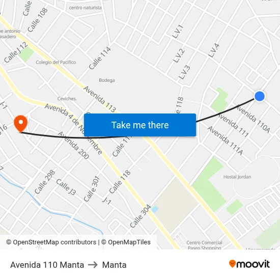 Avenida 110 Manta to Manta map