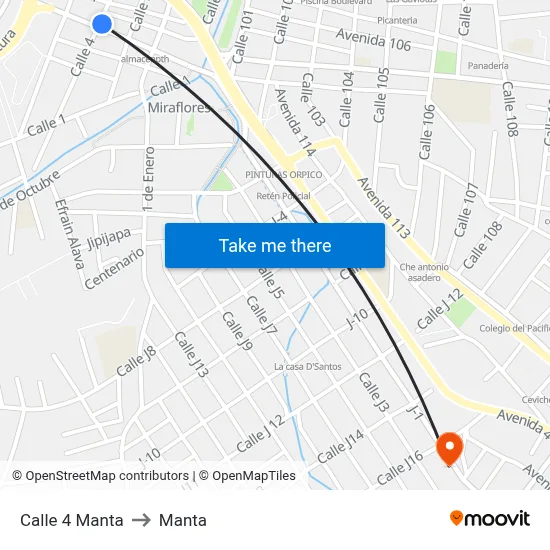 Calle 4 Manta to Manta map