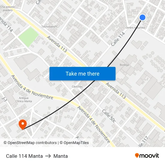 Calle 114 Manta to Manta map