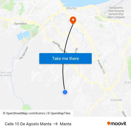 Calle 10 De Agosto Manta to Manta map