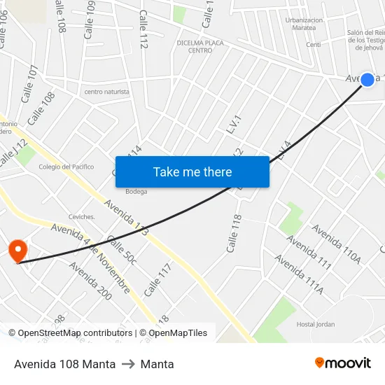 Avenida 108 Manta to Manta map