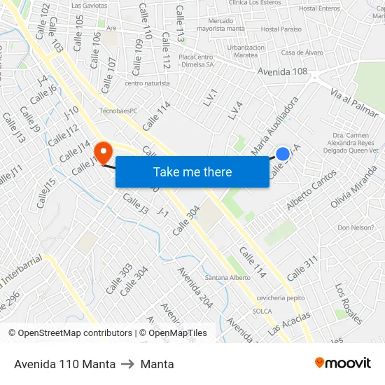 Avenida 110 Manta to Manta map