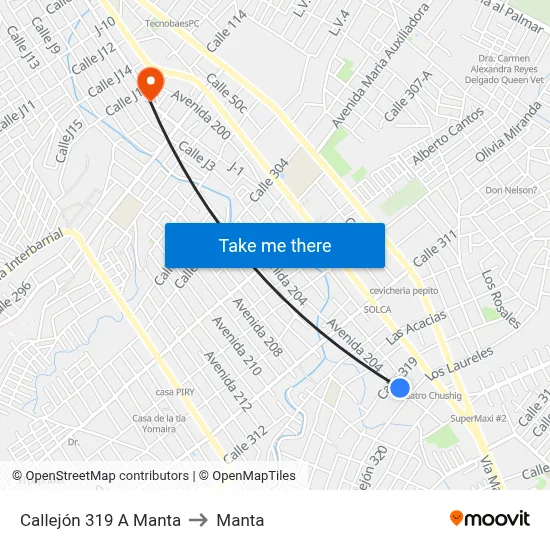 Callejón 319 A Manta to Manta map