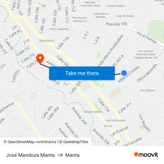 José Mendoza Manta to Manta map