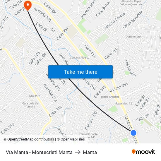 Vía Manta - Montecristi Manta to Manta map