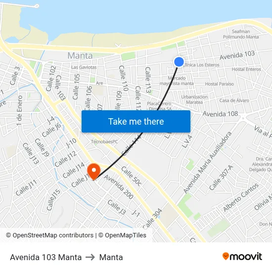 Avenida 103 Manta to Manta map